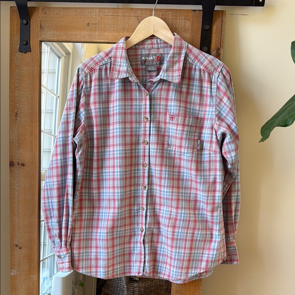 Ariat Cat 2 Flame Resistant Pink Plaid Work Shirt Size XL